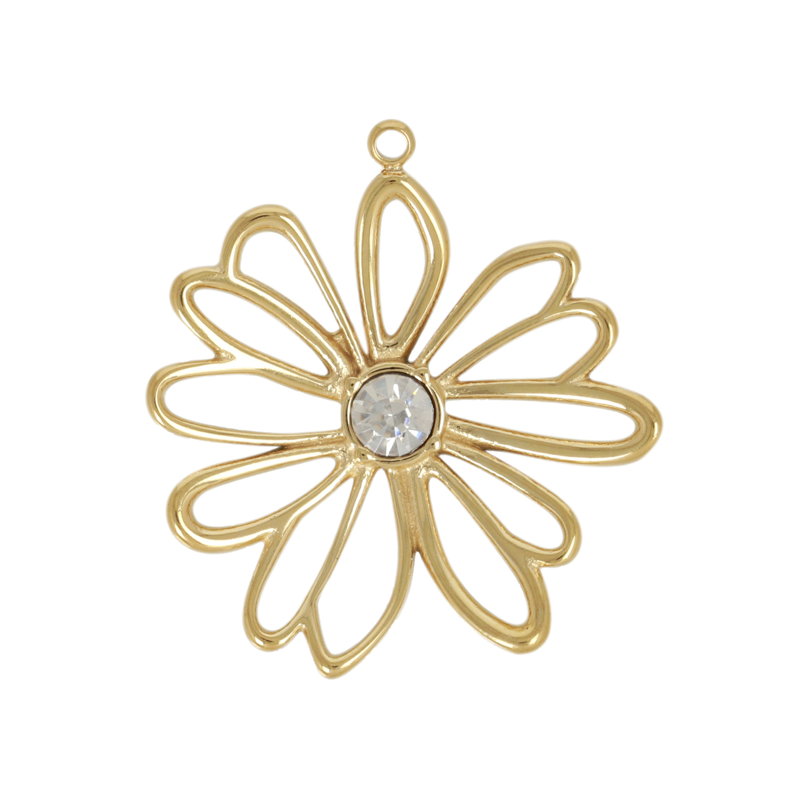gold plated stainless stell daisy with crystal pendant 25mm | 1pc