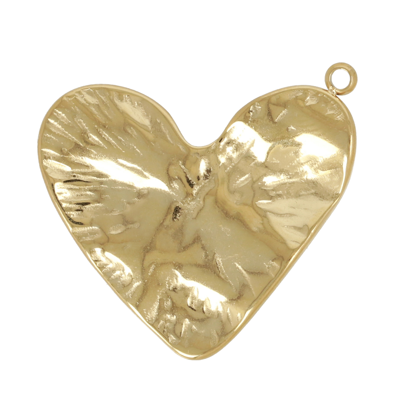 gold plated stainless stell hammered heart pendant 24mm | 1pc