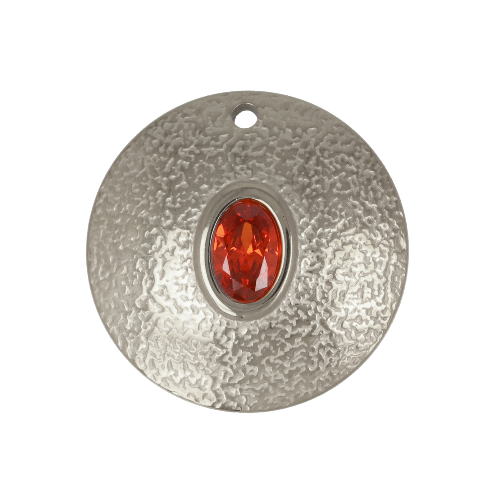 stainless stell coin with red cubic zirconia pendant 20mm | 1pc
