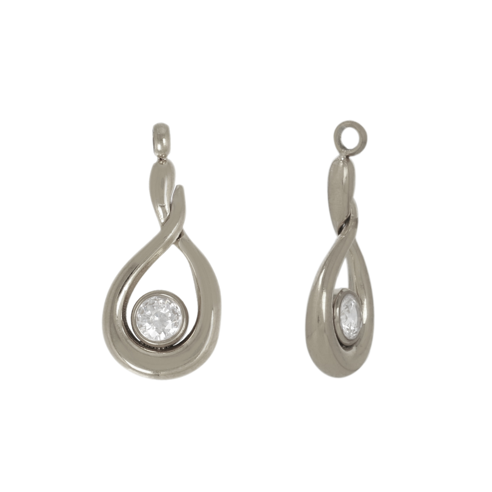 stainless stell drop with cubic zirconia pendant 17x8mm | 1pc