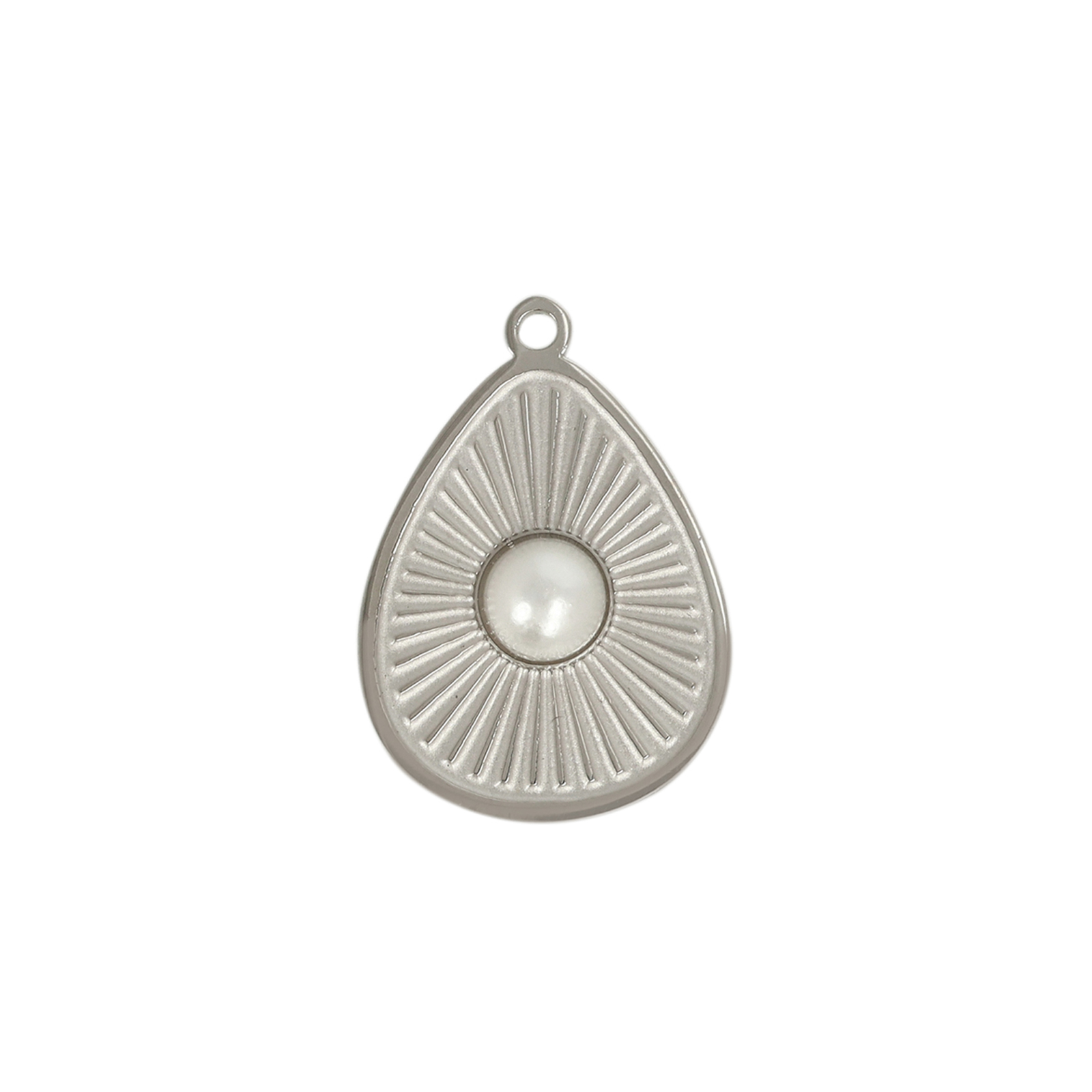 stainless stell drop with white pearl pendant 16x12,5mm | 1pc