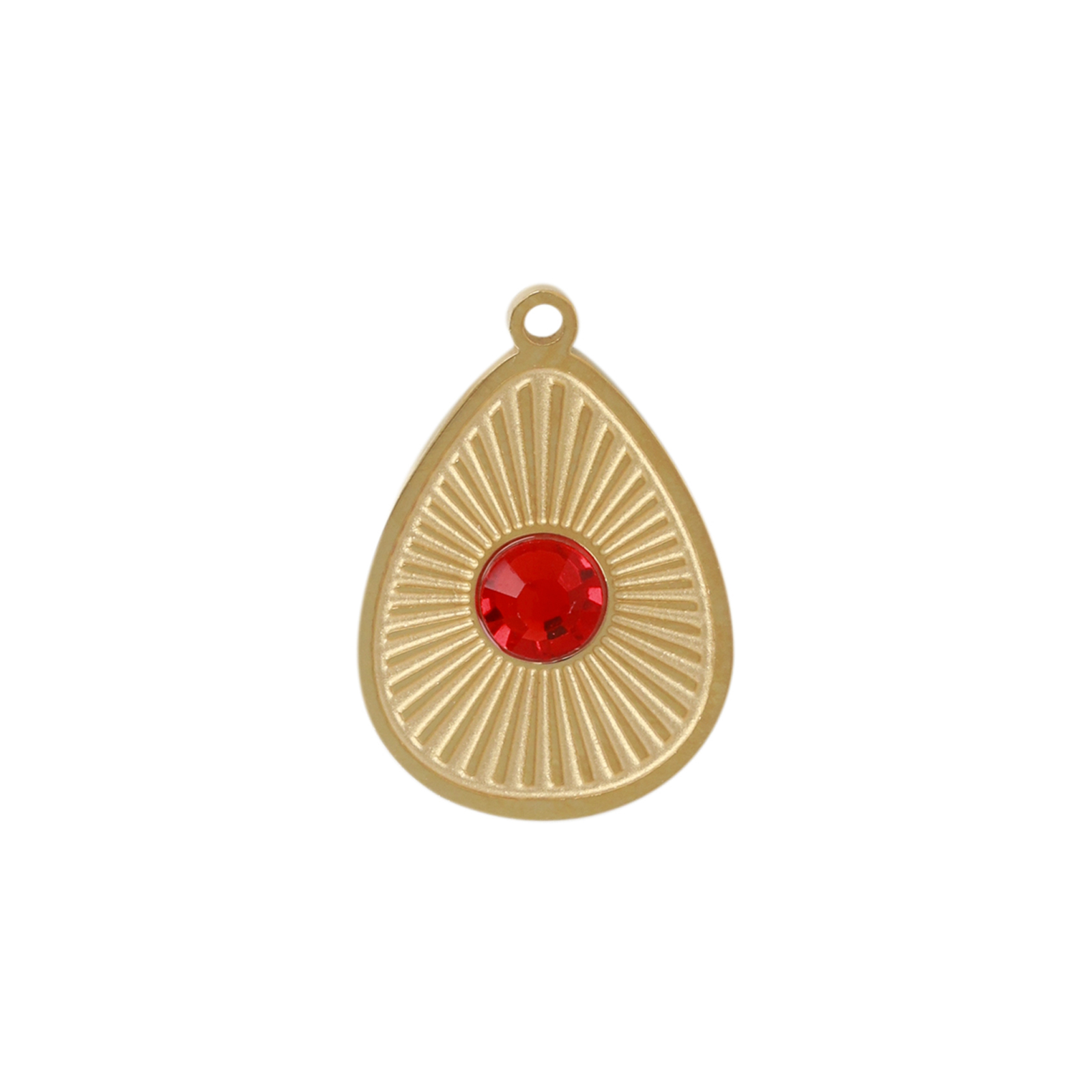 gold plated stainless stell drop with red crystal pendant 16x12,5mm | 1pc
