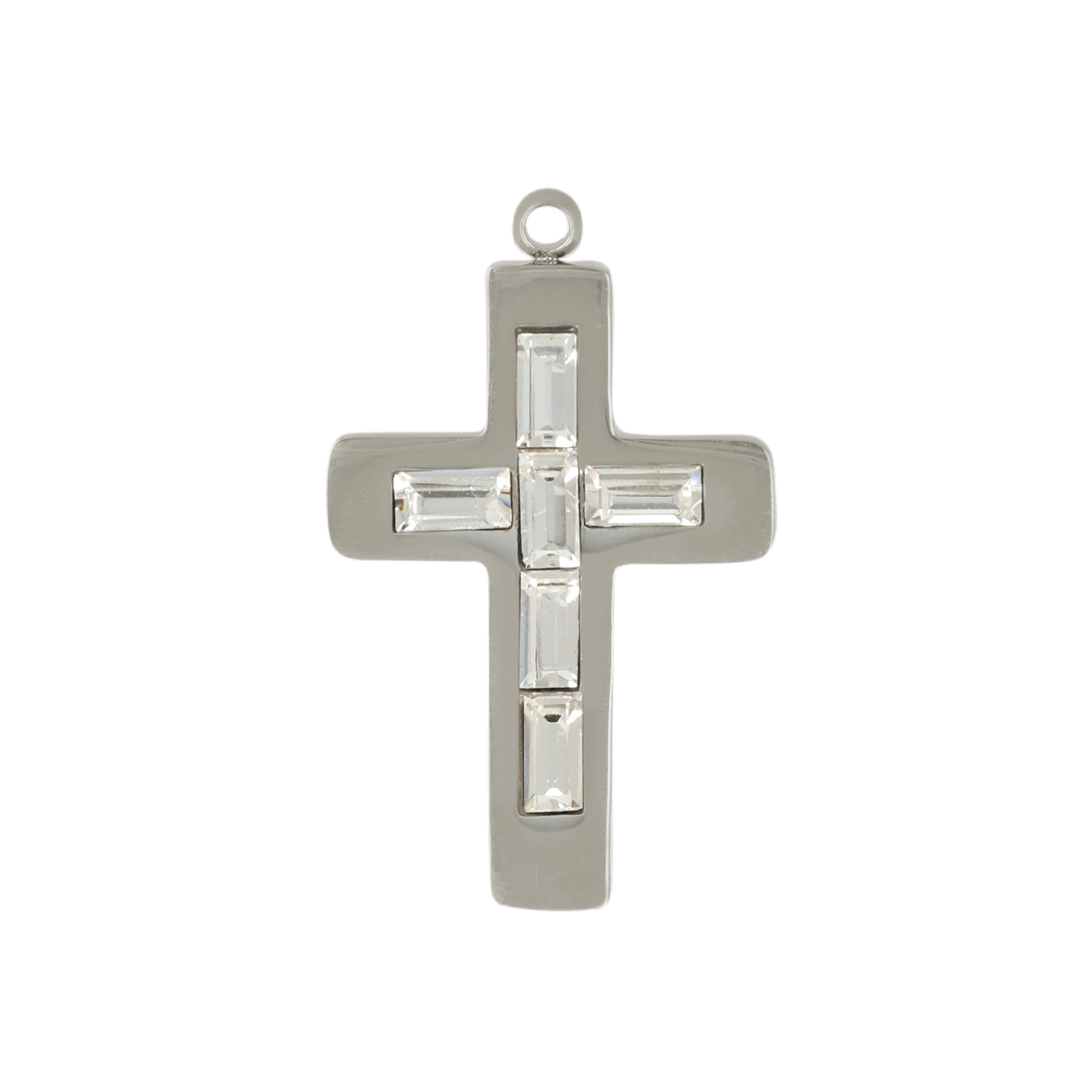 stainless stell cross with crystal pendant 22x15mm | 1pc