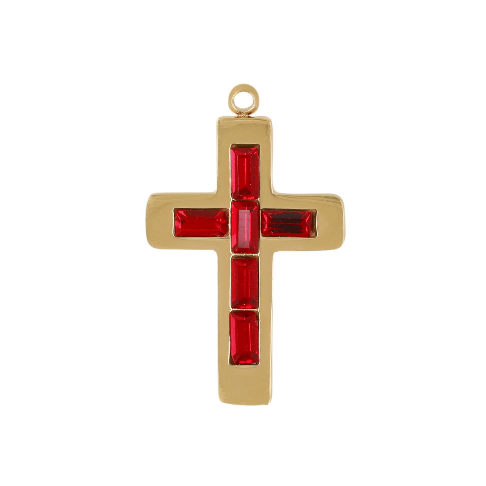 gold plated stainless stell cross with red crystal pendant 22x15mm | 1pc