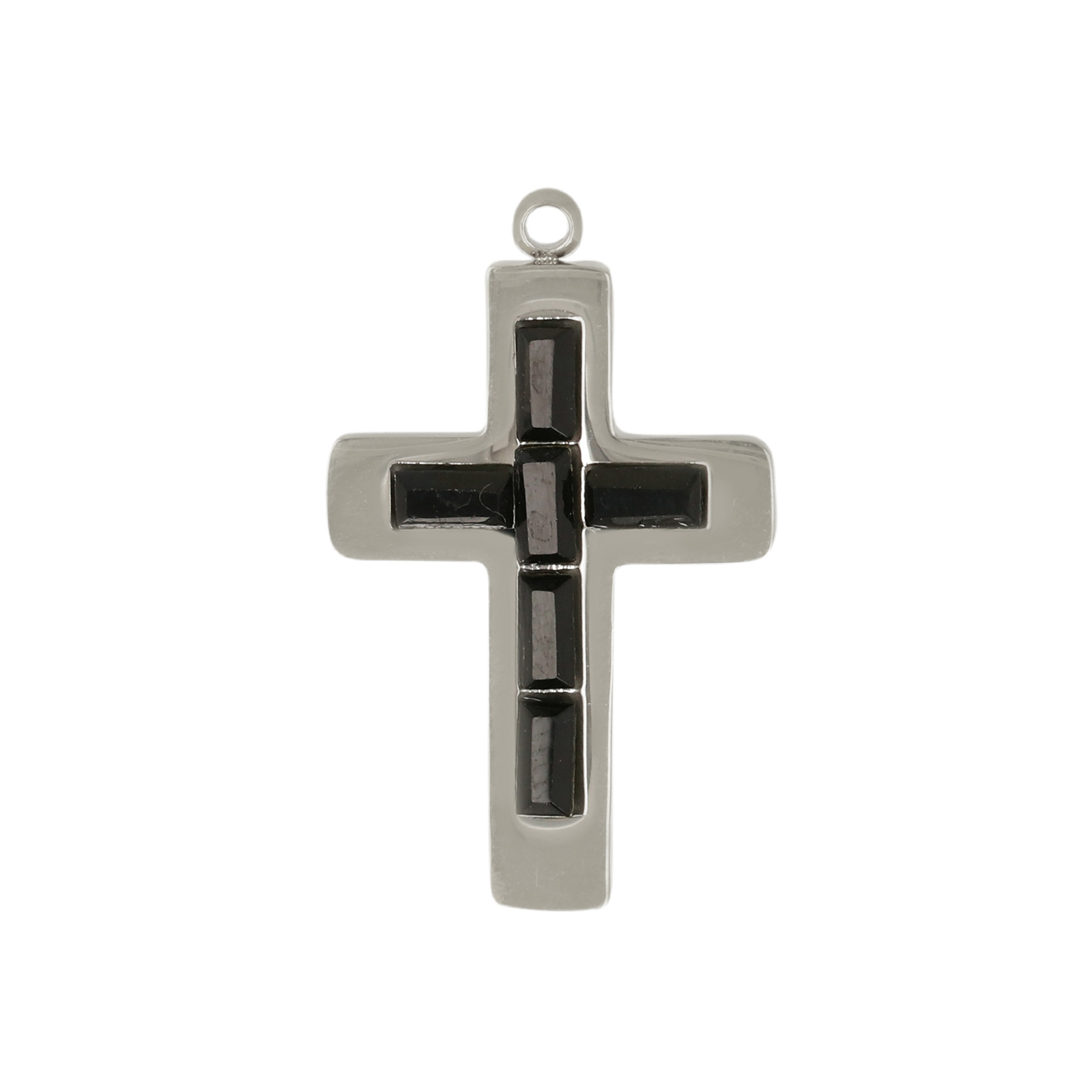 stainless stell cross with black crystal pendant 22x15mm | 1pc