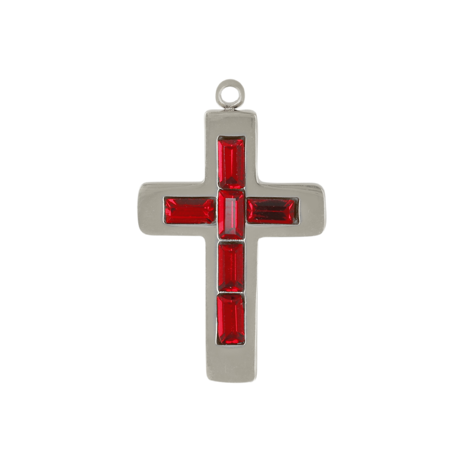 stainless stell cross with red crystal pendant 22x15mm | 1pc