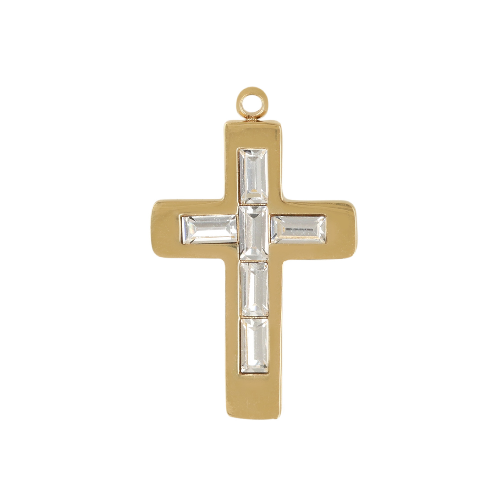gold plated stainless stell cross with crystal pendant 22x15mm | 1pc