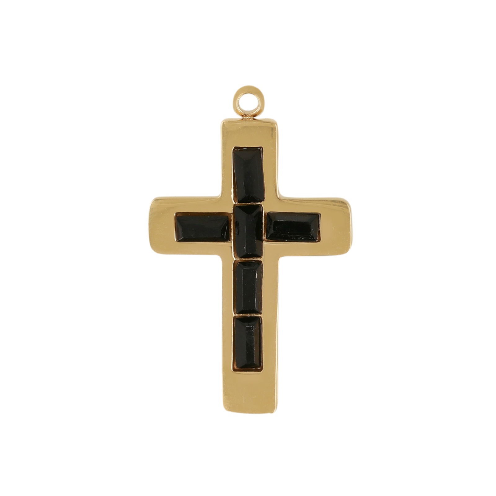 gold plated stainless stell cross with black crystal pendant 22x15mm | 1pc