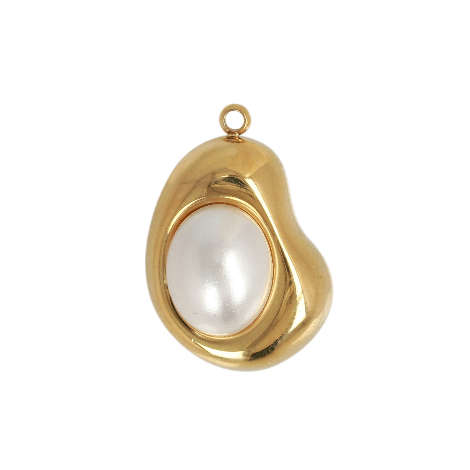 gold plated stainless stell oval with white pearl pendant 18x13mm | 1pc