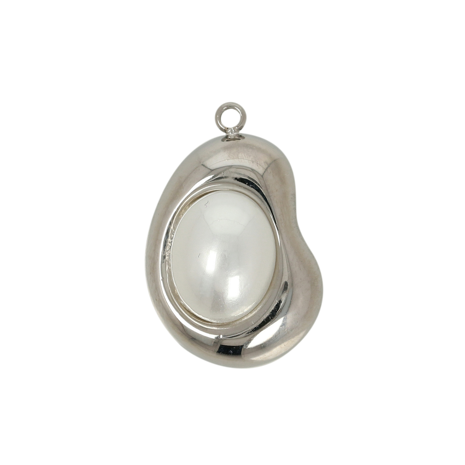 stainless stell oval with white pearl pendant 18x13mm | 1pc