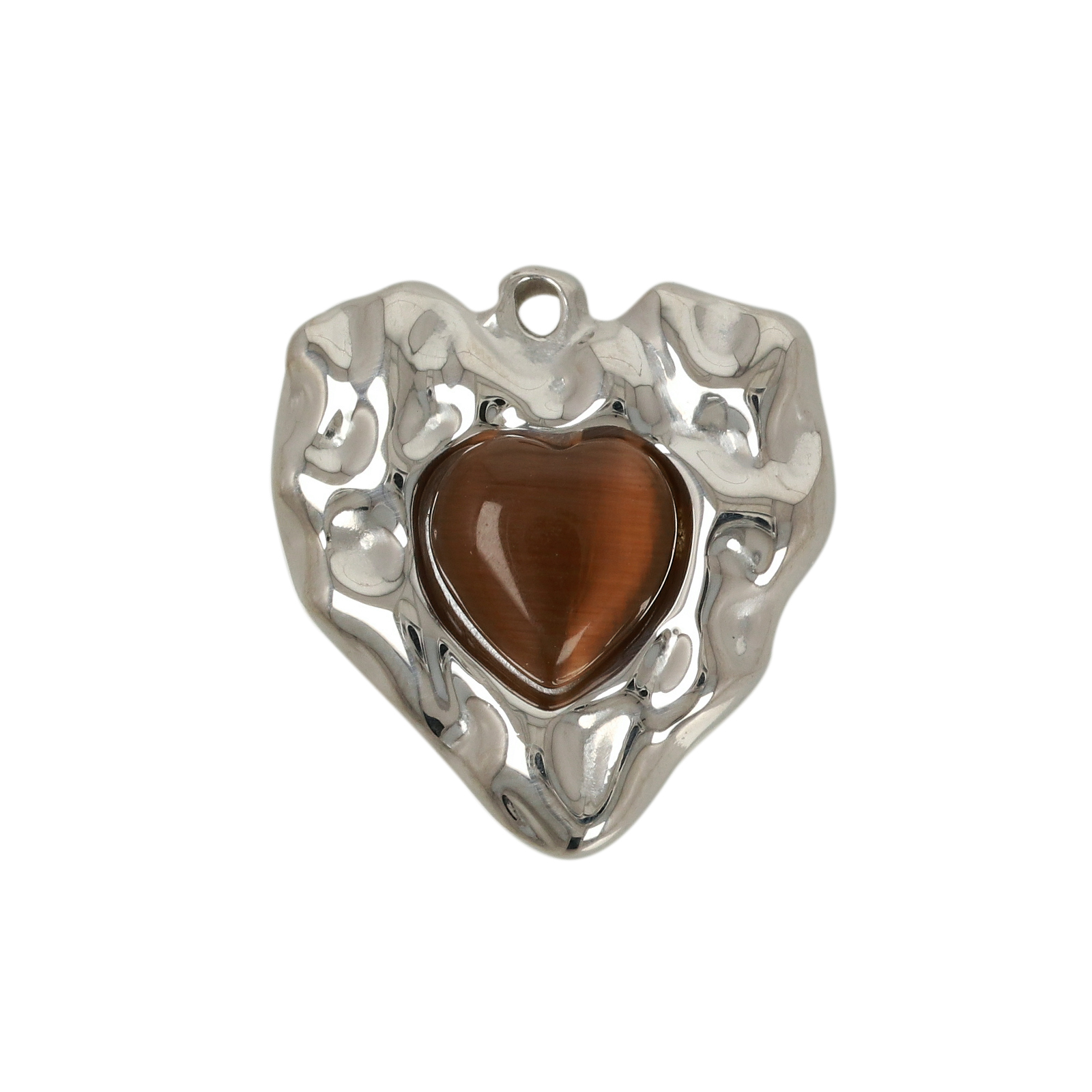 anhänger herz mit braun cat eye perlen edelsthal 18mm | 1st