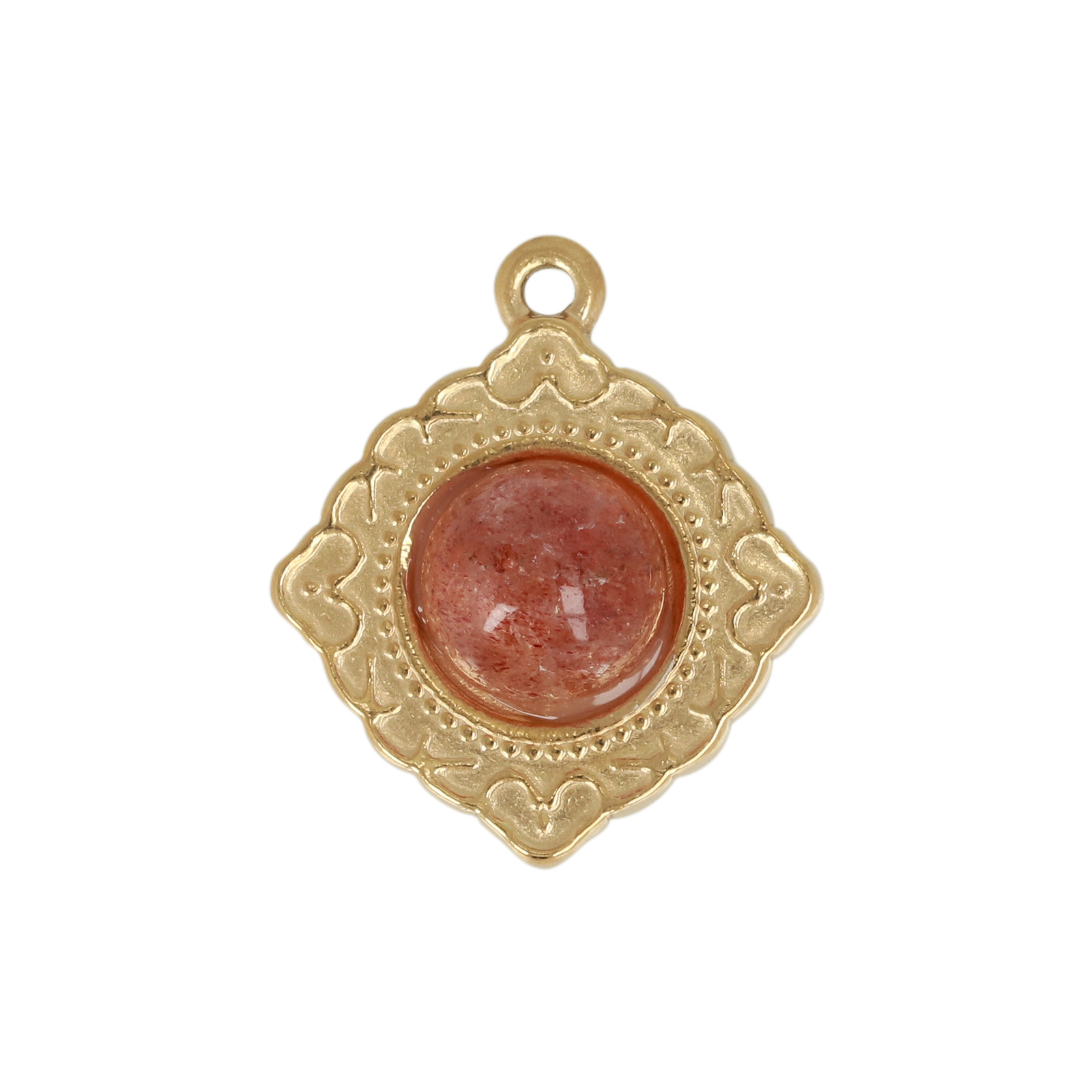 gold plated stainless stell rhombus with strawberry quartz pendant 18mm | 1pc