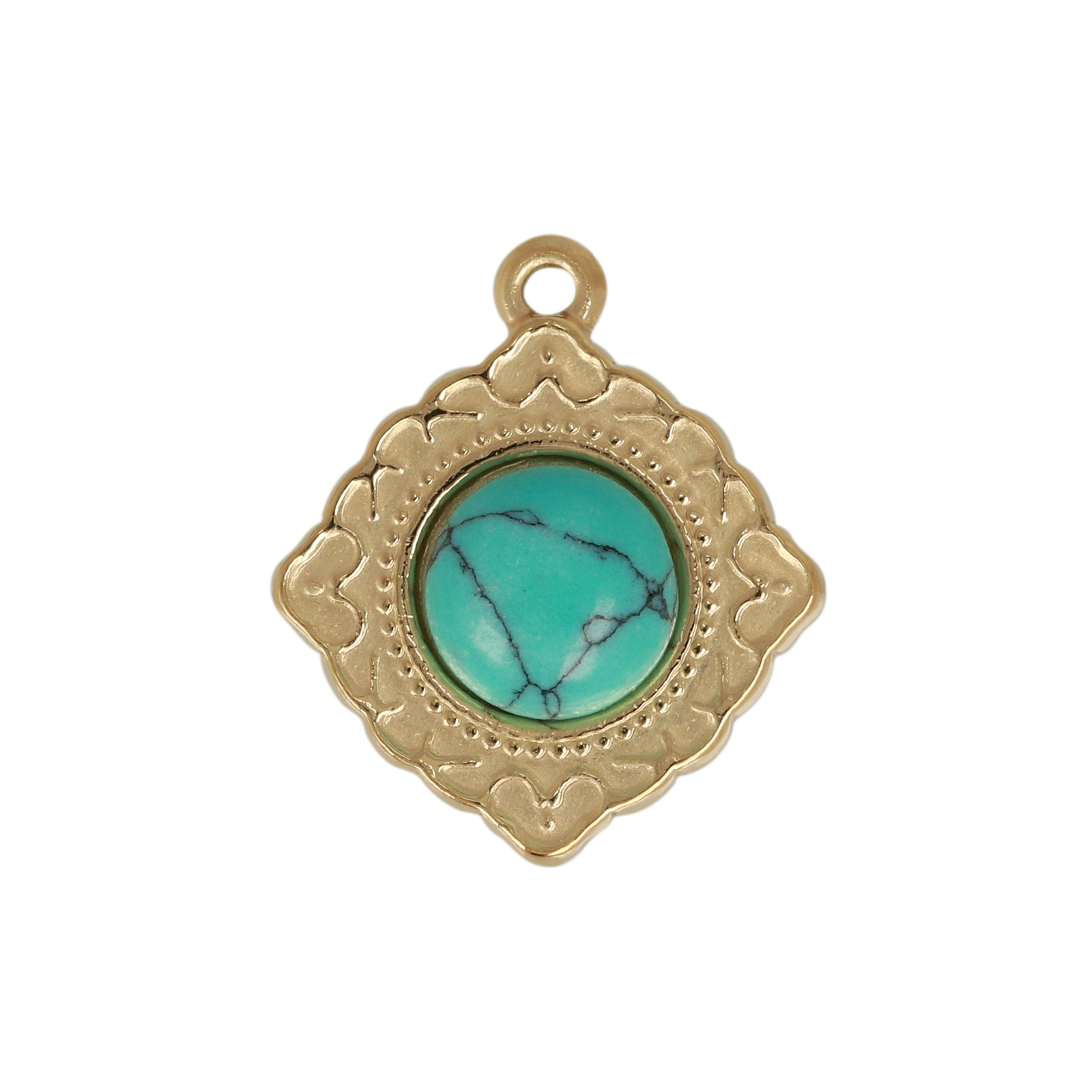 anhänger rhombus mit türkis howlit vergoldet edelsthal 18mm | 1st