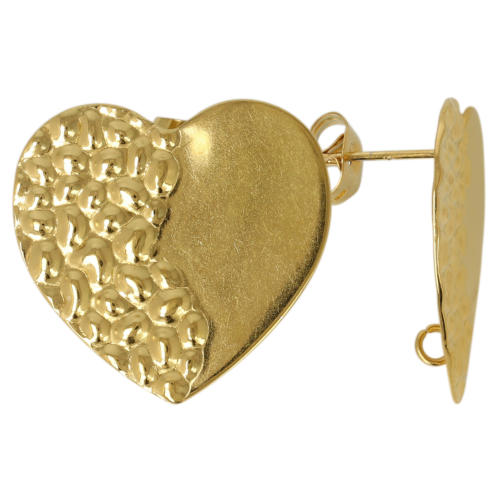 gold plated stainless steel post earrings heart 22mm | 2pc