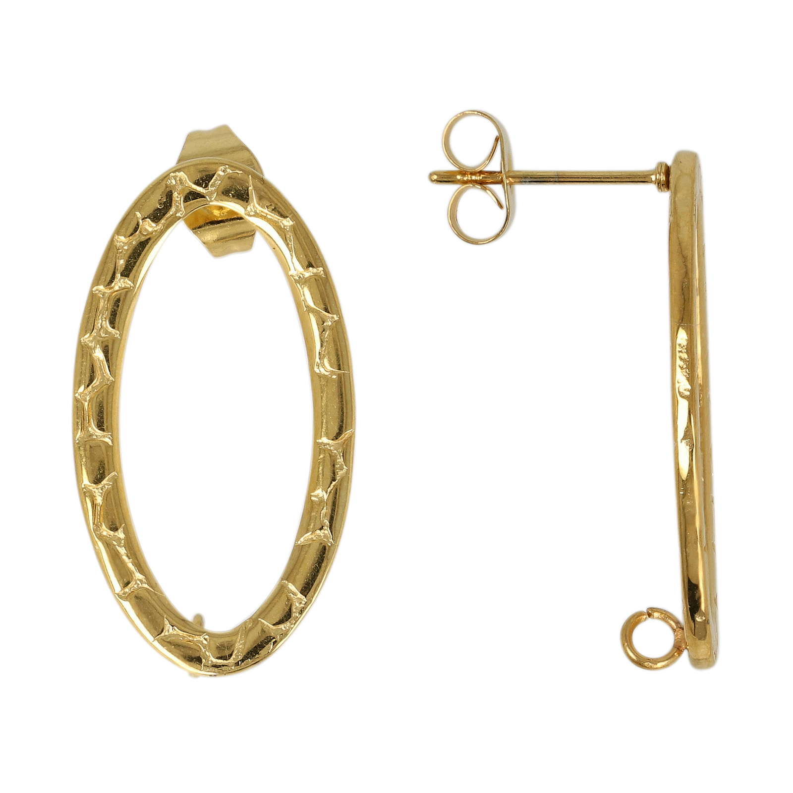 gold plated stainless steel post earrings oval 24x12mm | 2pc