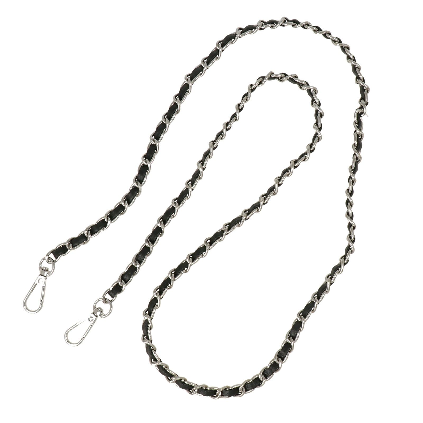 bag chain silver with black flat cord 8,5mm - 110cm | 1pc