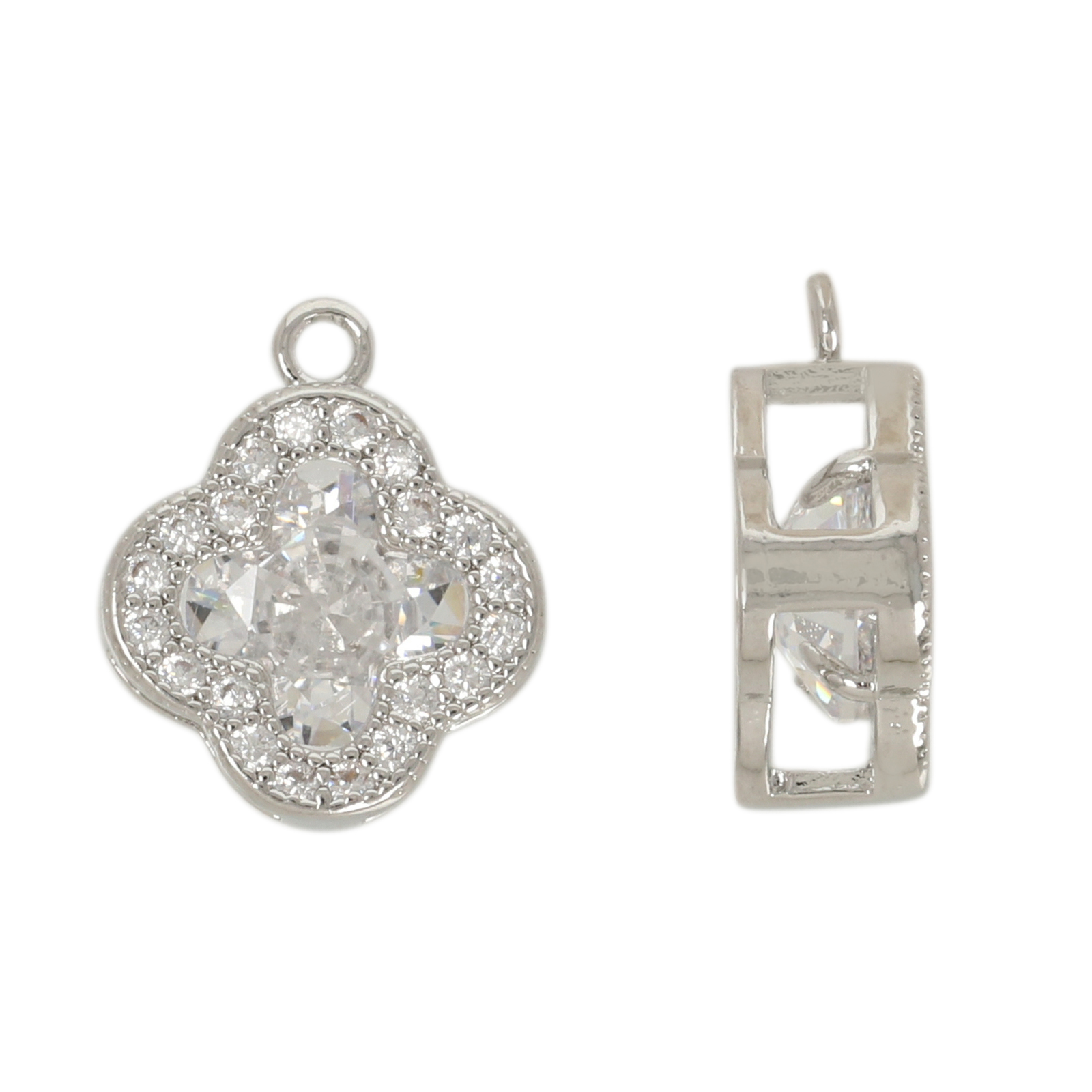 anhänger metal cz rhodium versilbert klee 10mm | 1st