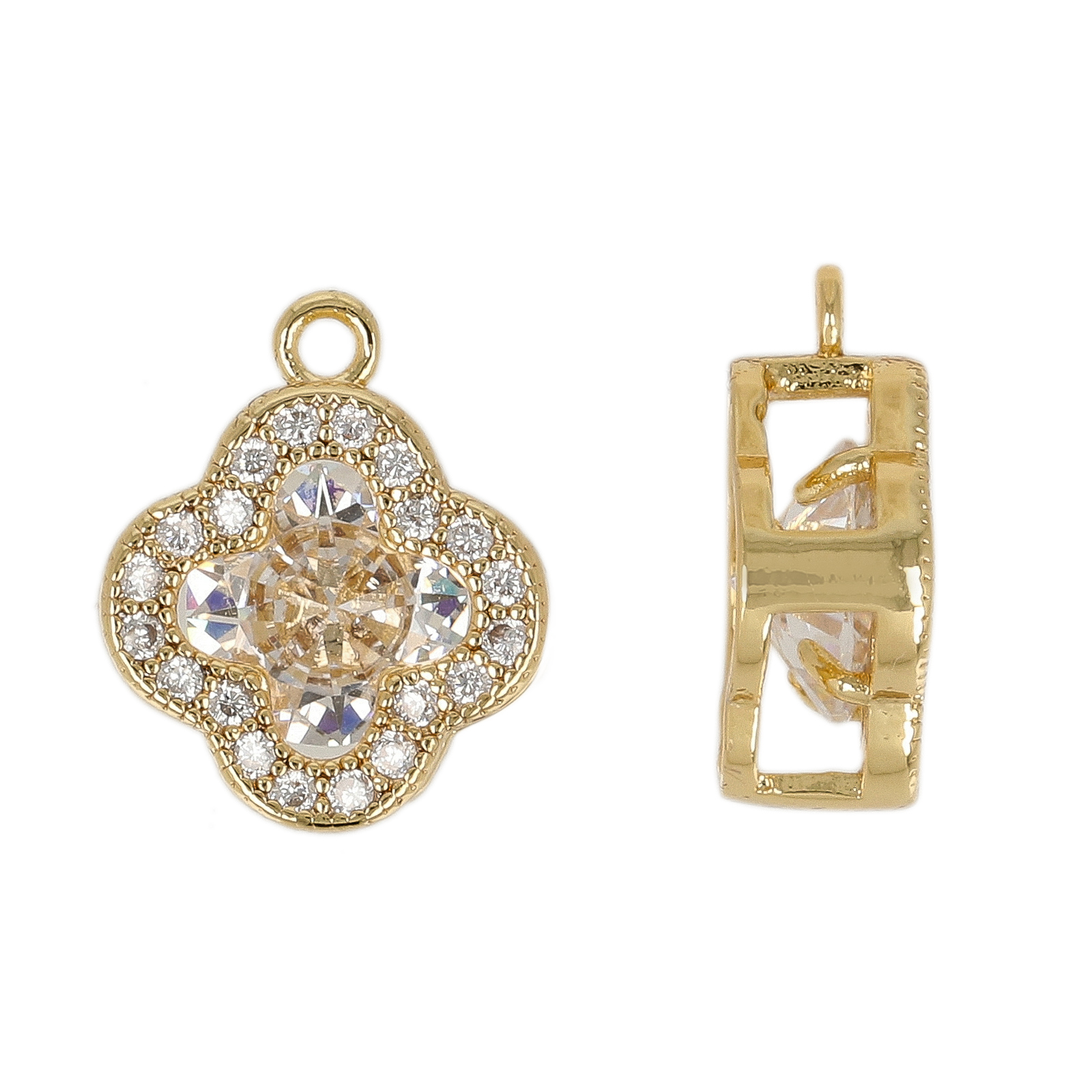 gold plated metal cz pendant - clover 10mm | 1pc