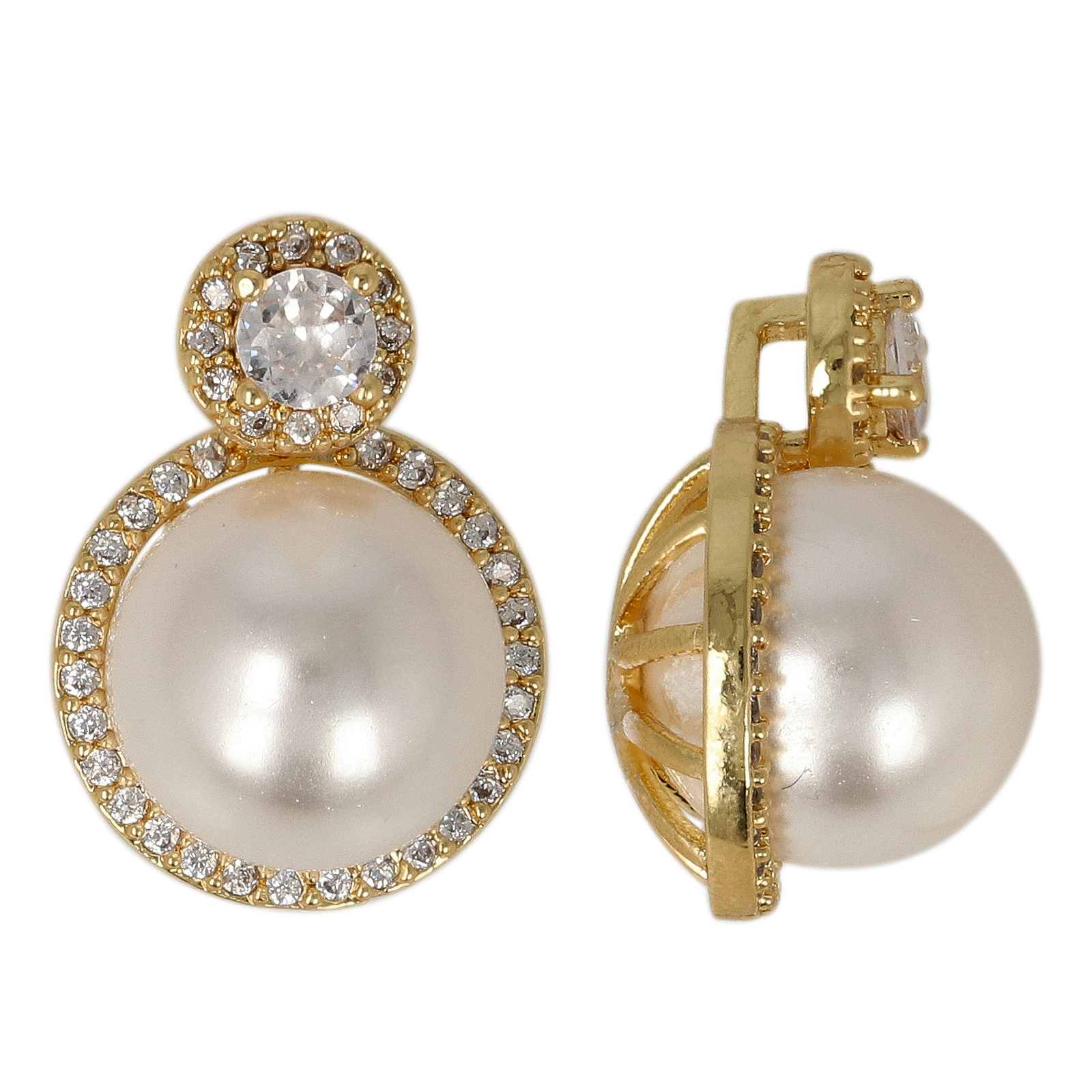 gold plated metal cz pendant with pearl 18x12mm | 1pc