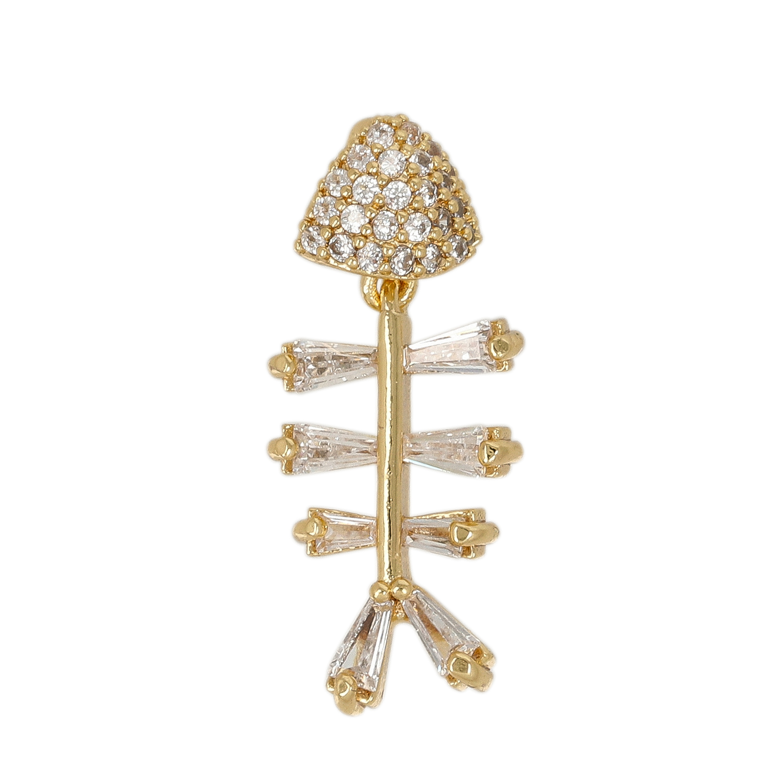 gold plated metal cz pendant - fishbone 23x10mm | 1pc