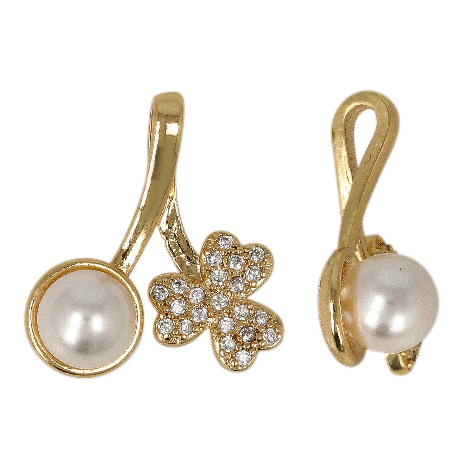 gold plated metal cz pendant clover with pearl 18x16mm | 1pc