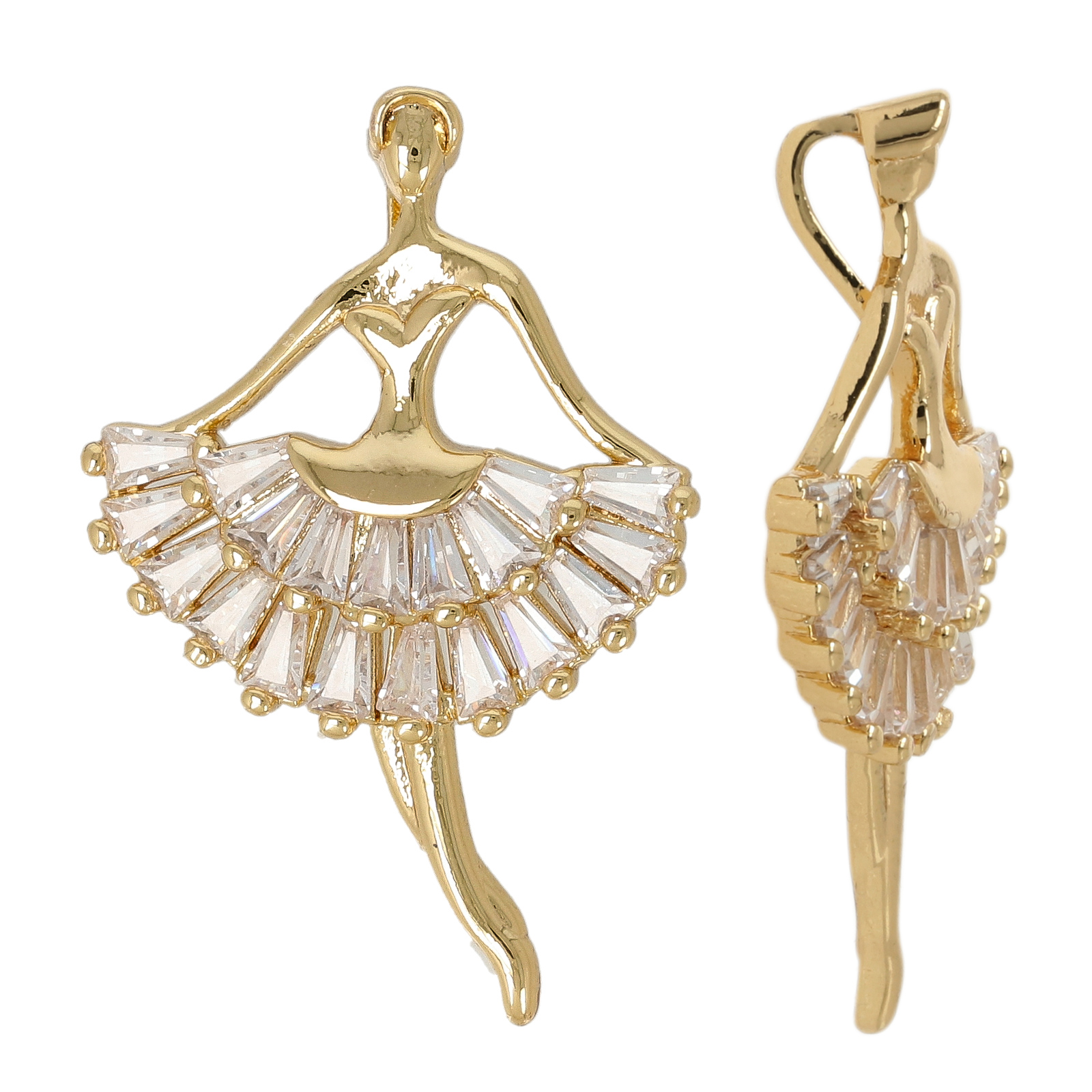 gold plated metal cz pendant - dancer 30x20mm | 1pc