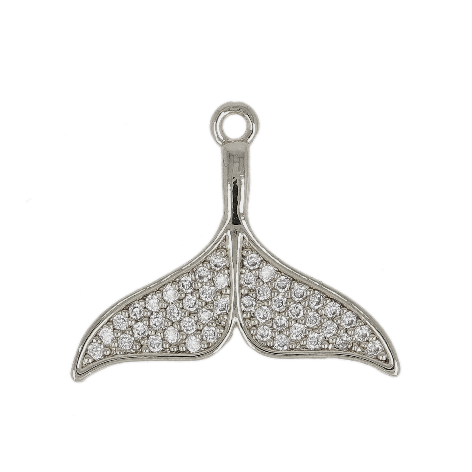 rhodium silver plated metal cz pendant - whale tail 20x16mm | 1pc