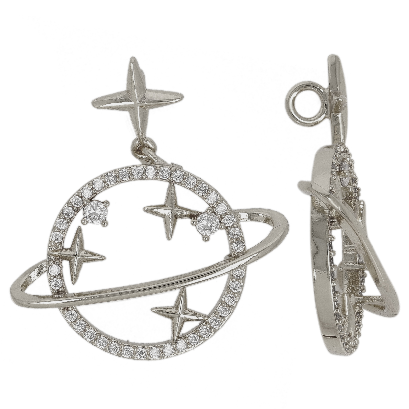 anhänger metal cz rhodium versilbert saturn 28x24mm | 1st