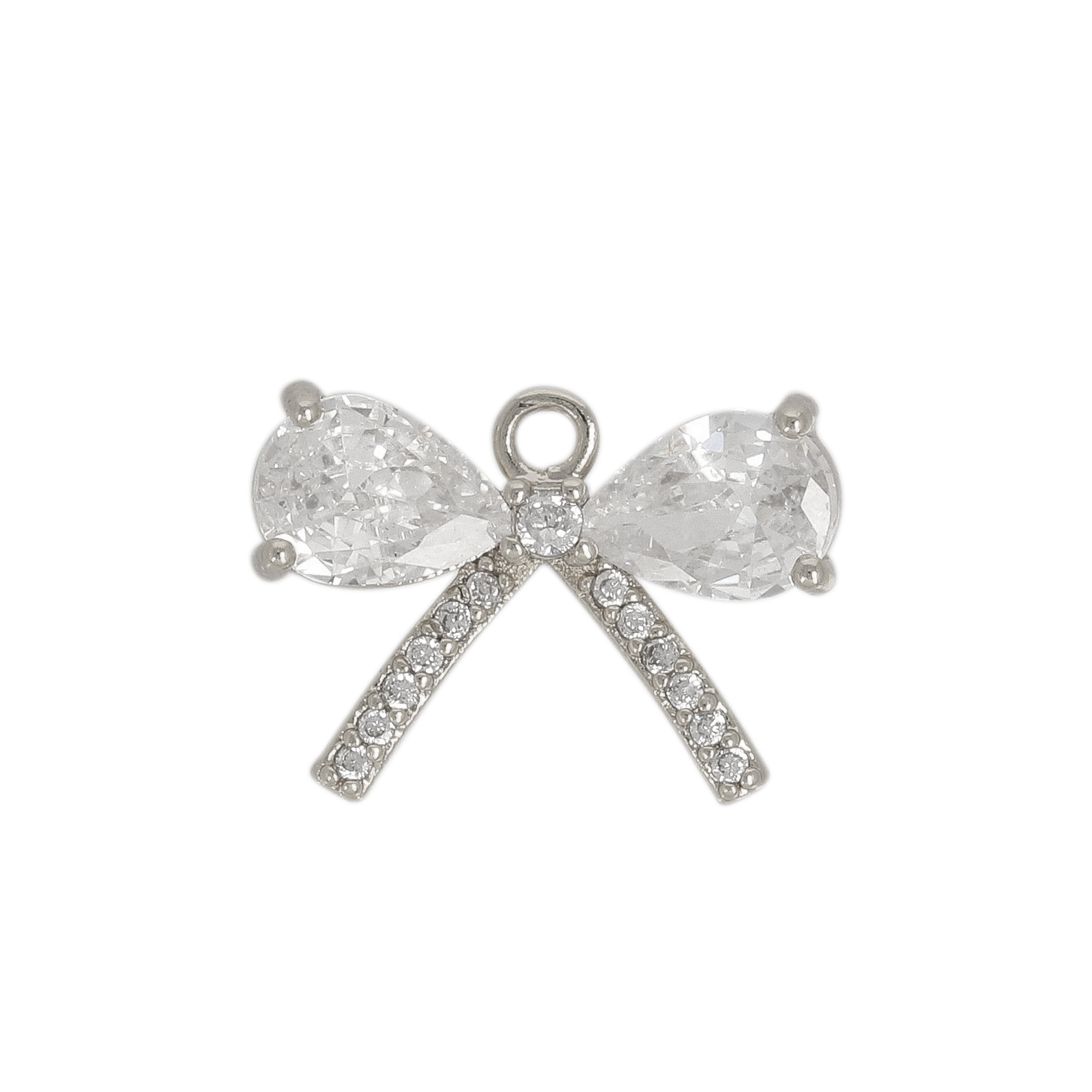 rhodium silver plated metal cz pendant - bow 15x10,5mm | 1pc