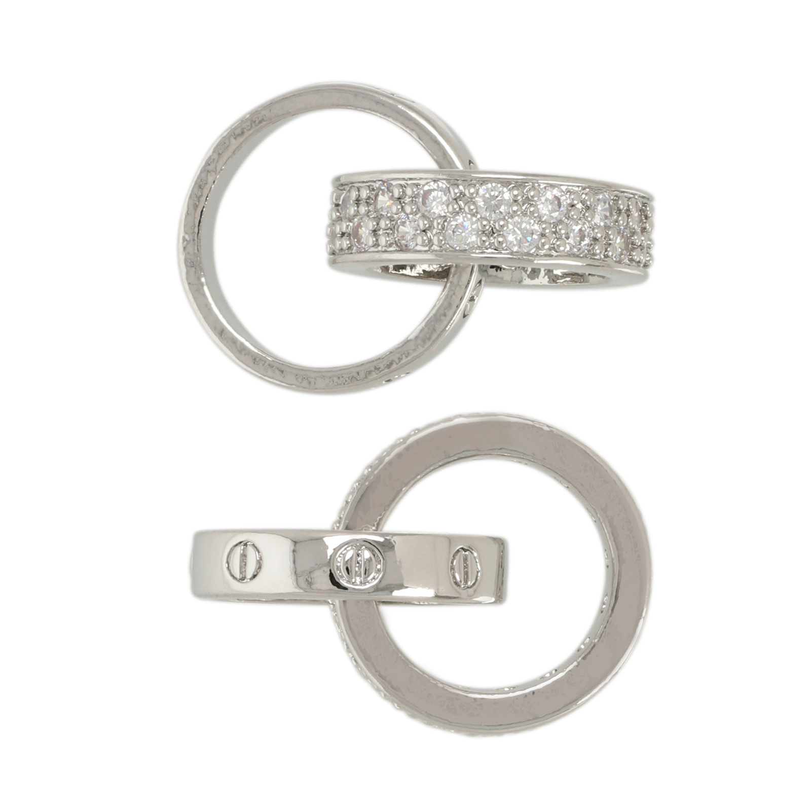 rhodium silver plated metal cz pendant - circles 14x6mm | 1pc