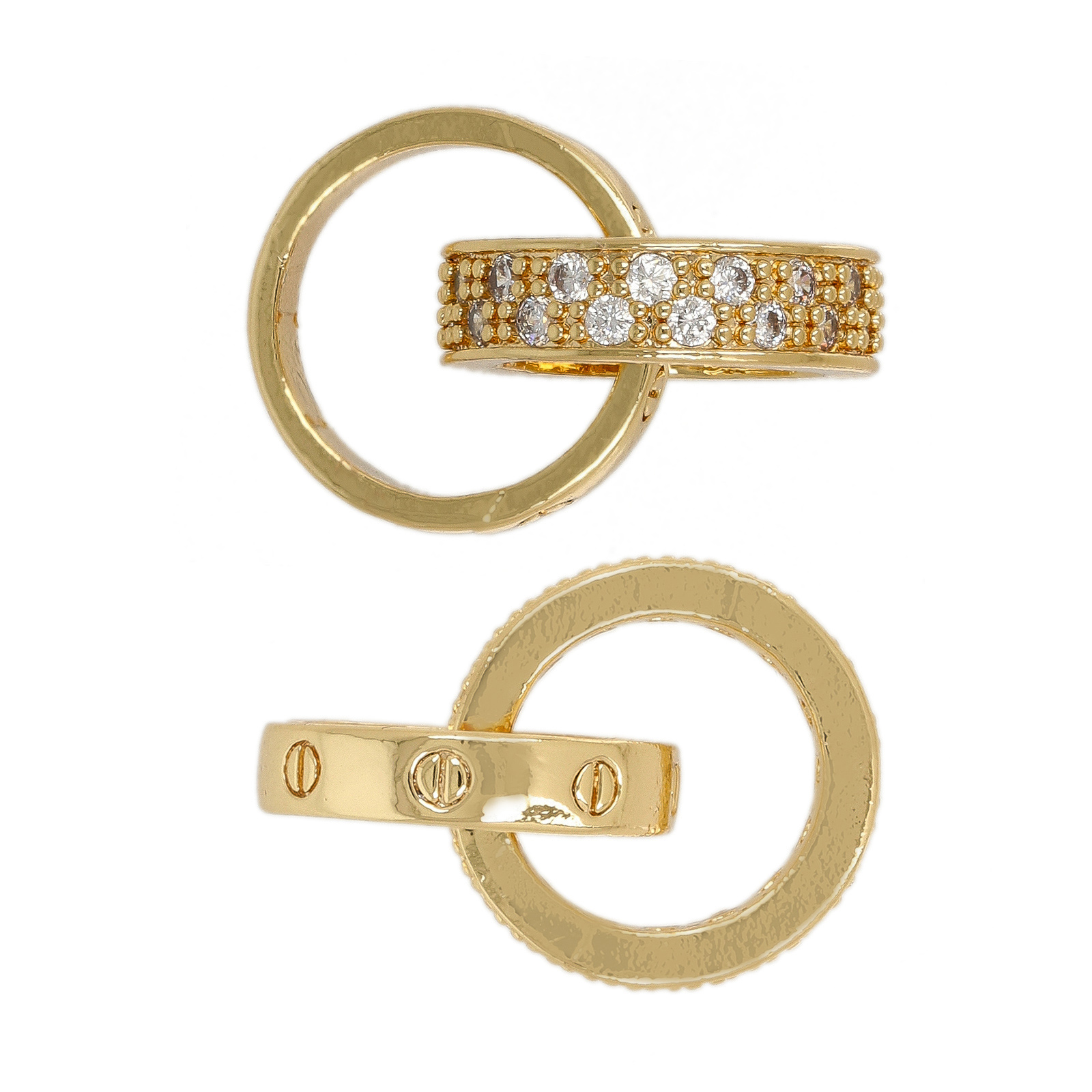 gold plated metal cz pendant - circles 14x6mm | 1pc