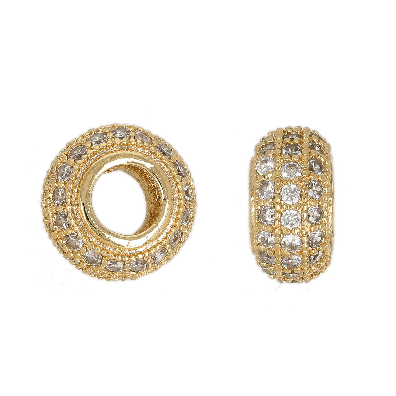 metal cz pendant gold plated large hole roundelle 11x6mm | 1pc