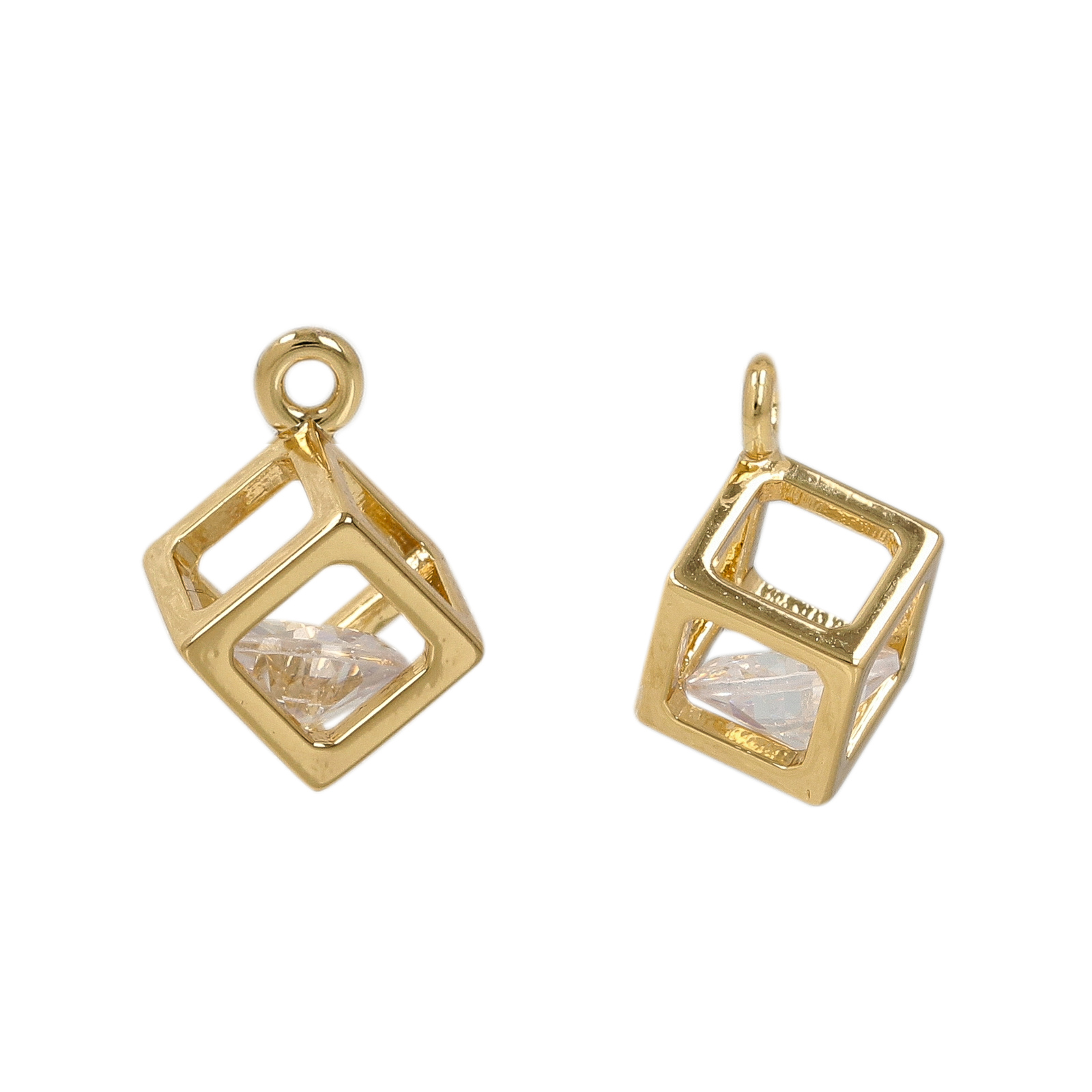 gold plated metal cz pendant - cube 8mm | 2pc