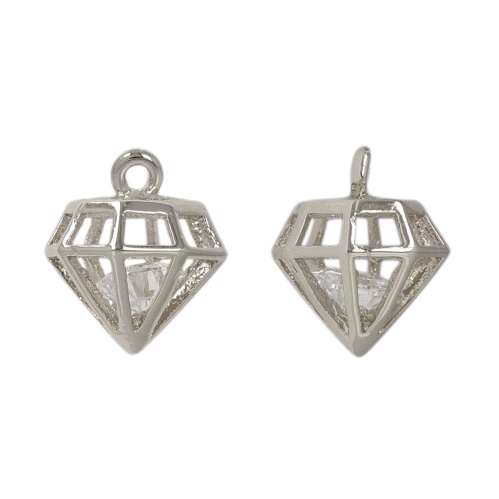 anhänger metal cz rhodium versilbert diamant 10mm | 2st