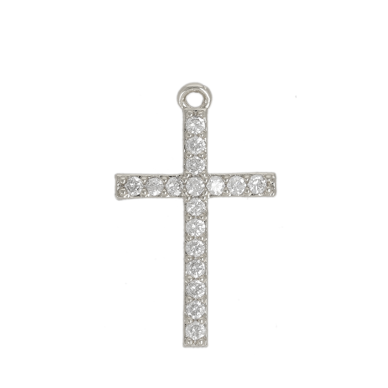 rhodium silver plated metal cz pendant - cruz 18,5x13mm | 1pc