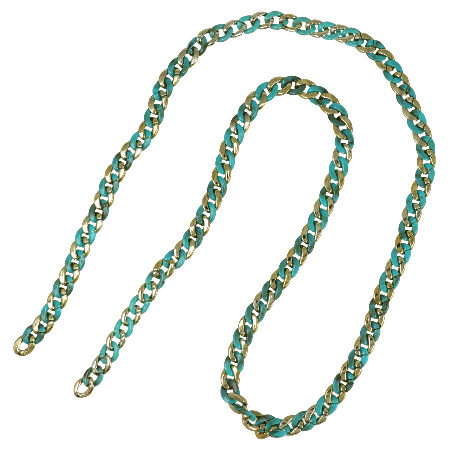 bag chain acrylic turquoise/gold groumette link 13x10mm - 1mt | 1pc