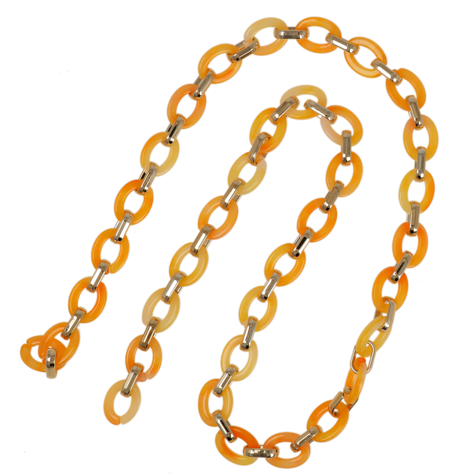 bag chain acrylic tangerine/gold oval link 24x18mm - 1mt | 1pc