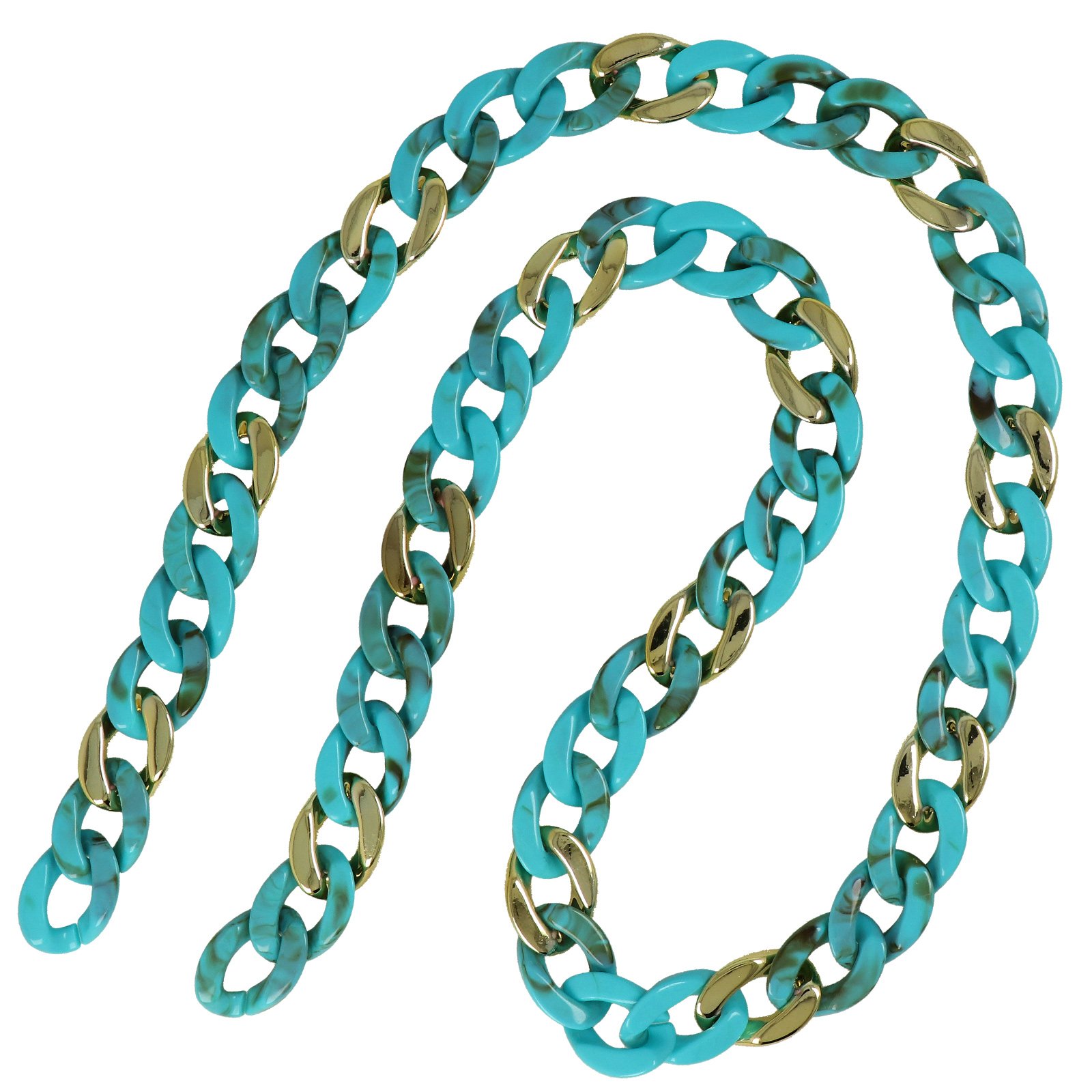 bag chain acrylic turquoise/gold groumette 29x21mm - 1mt | 1pc