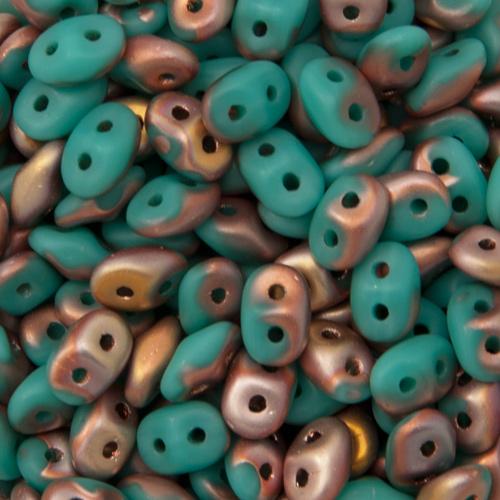 superduo seed beads 5x2,5mm - matte turchese/apollo gold | 10gr