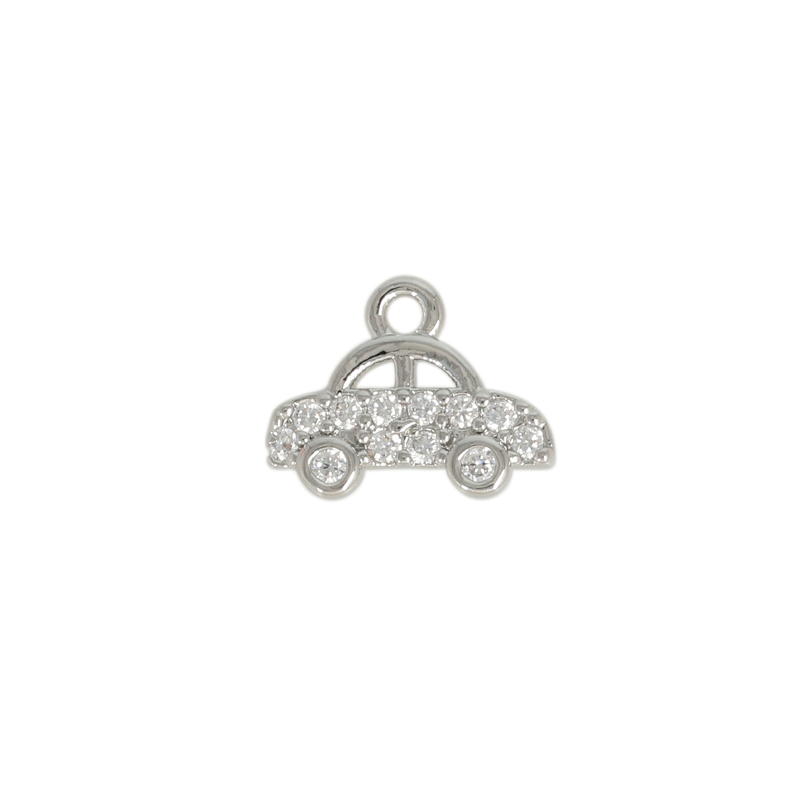 rhodium silver plated metal cz charm - toy car 10x6mm | 2pc
