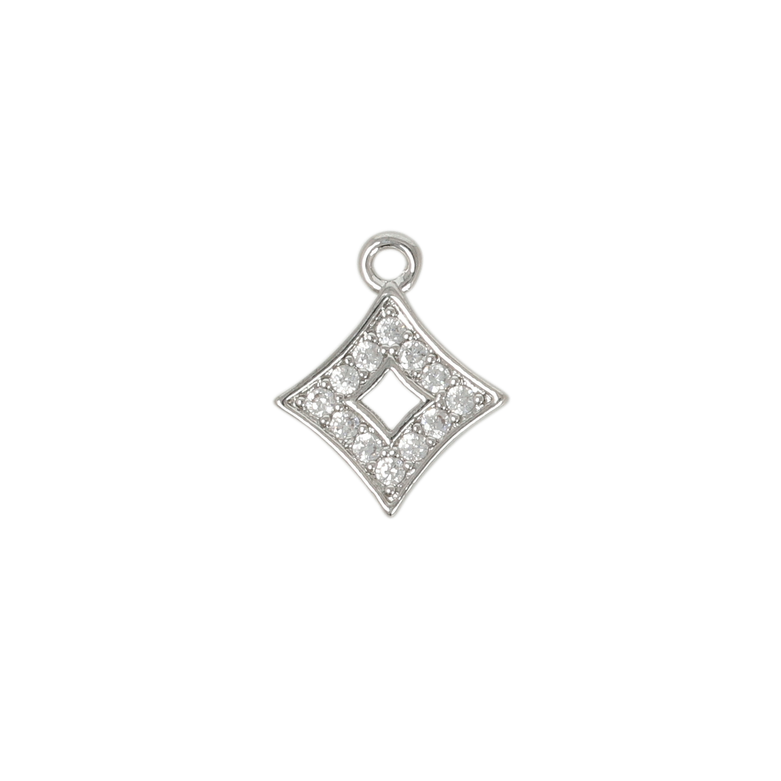 anhänger metal cz rhodium versilbert rhombus 8,5mm | 2st