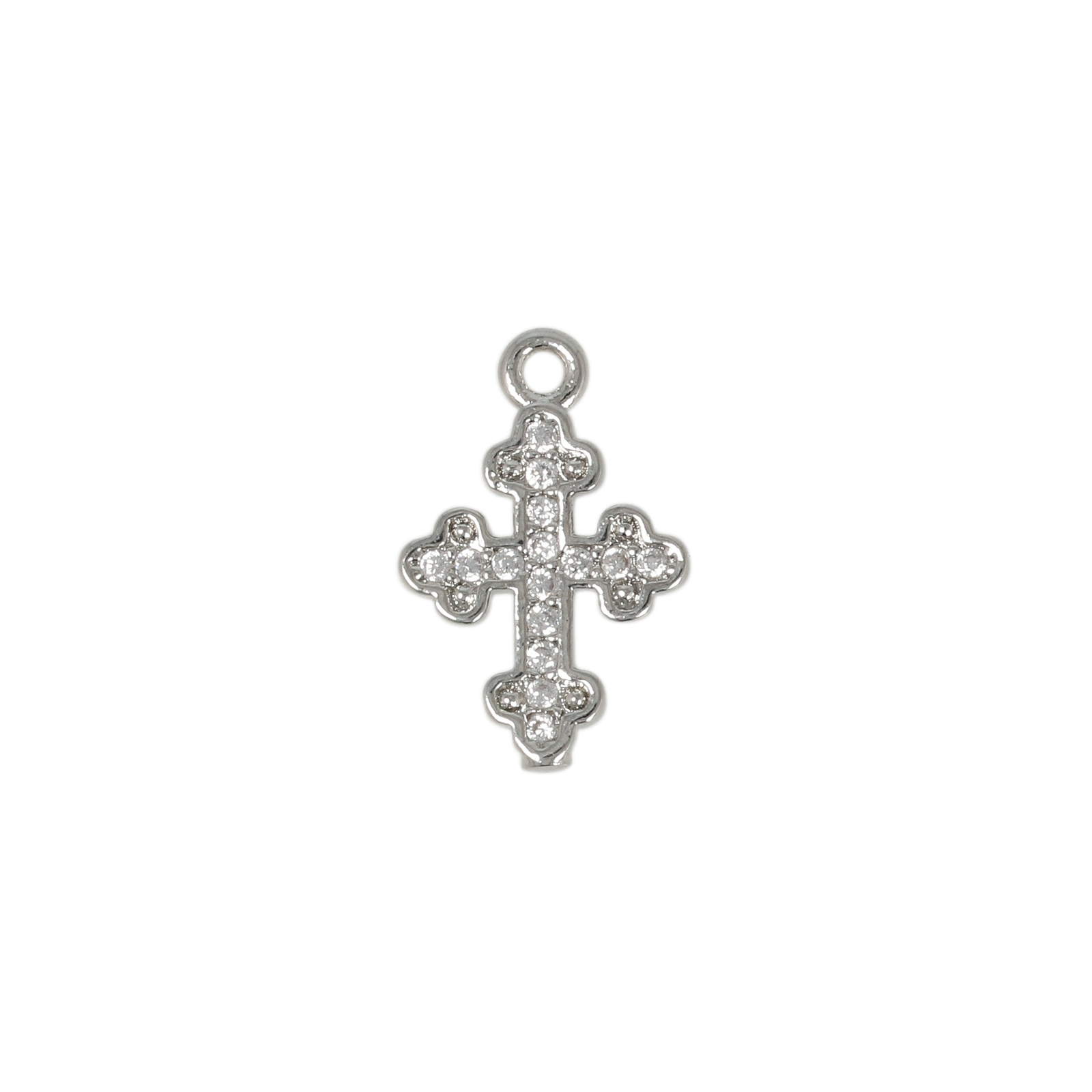 rhodium silver plated metal cz charm - cross 11,5x9mm | 2pc