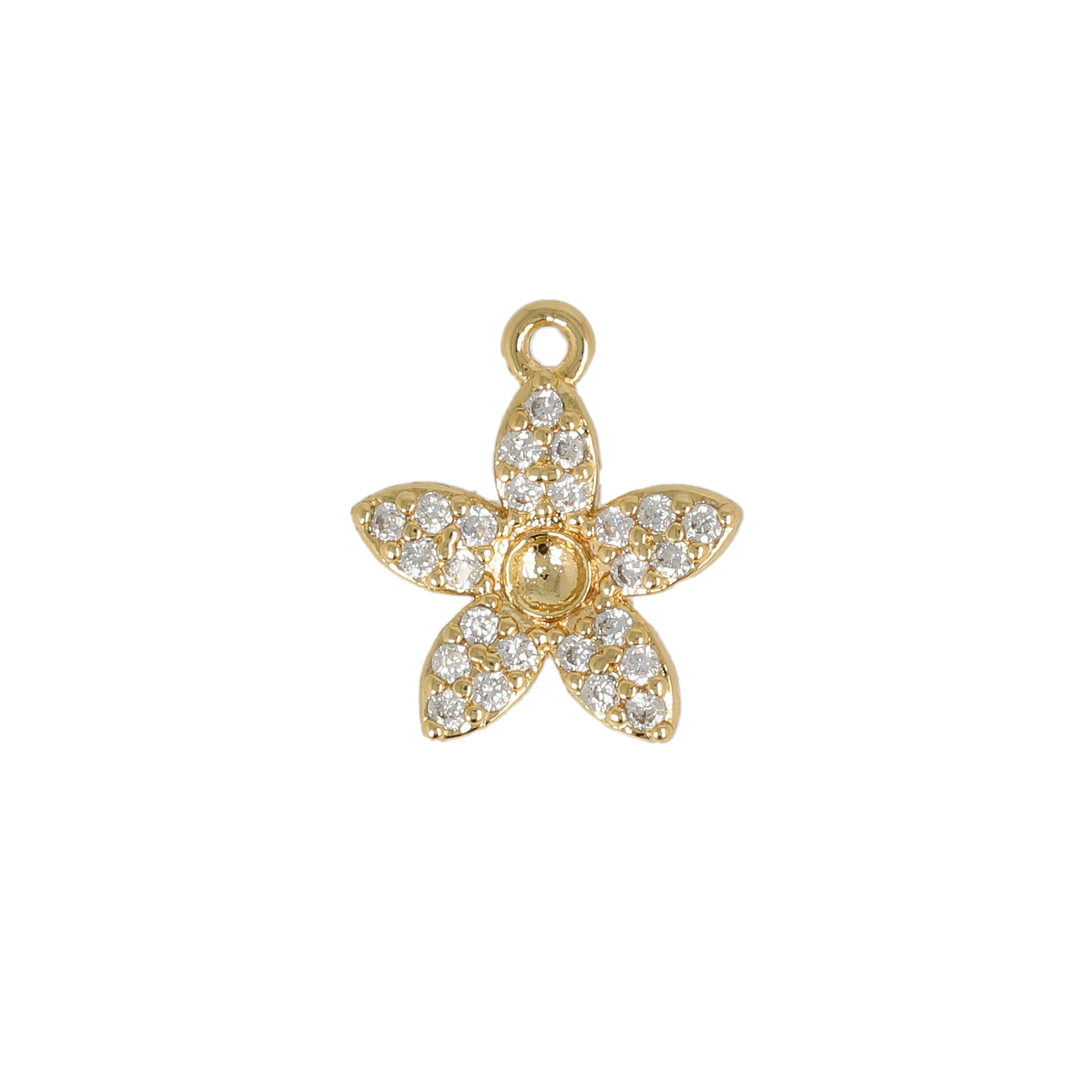 gold plated metal cz charm - flower 10mm | 1pc