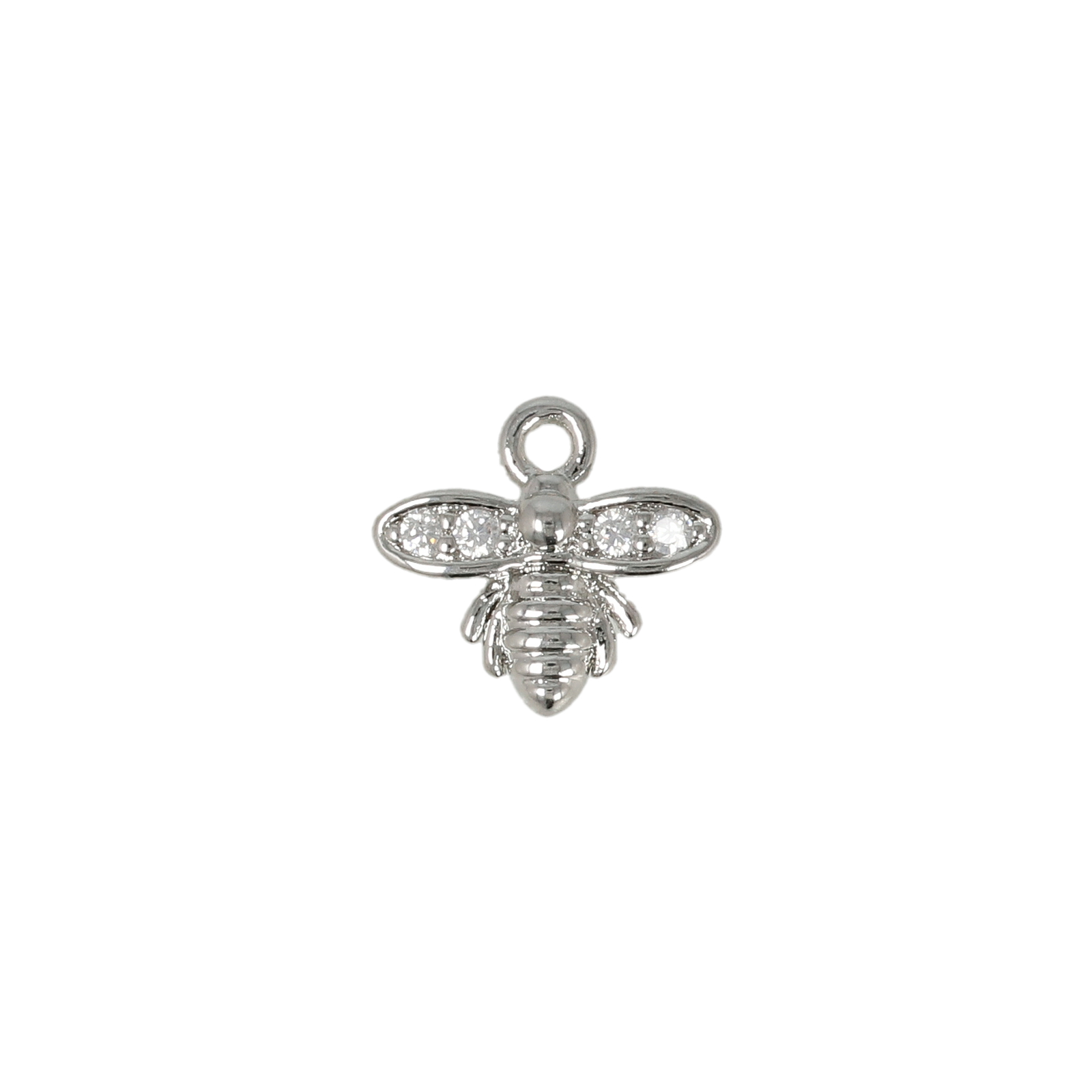 rhodium silver plated metal cz charm - bee 9x7mm | 2pc