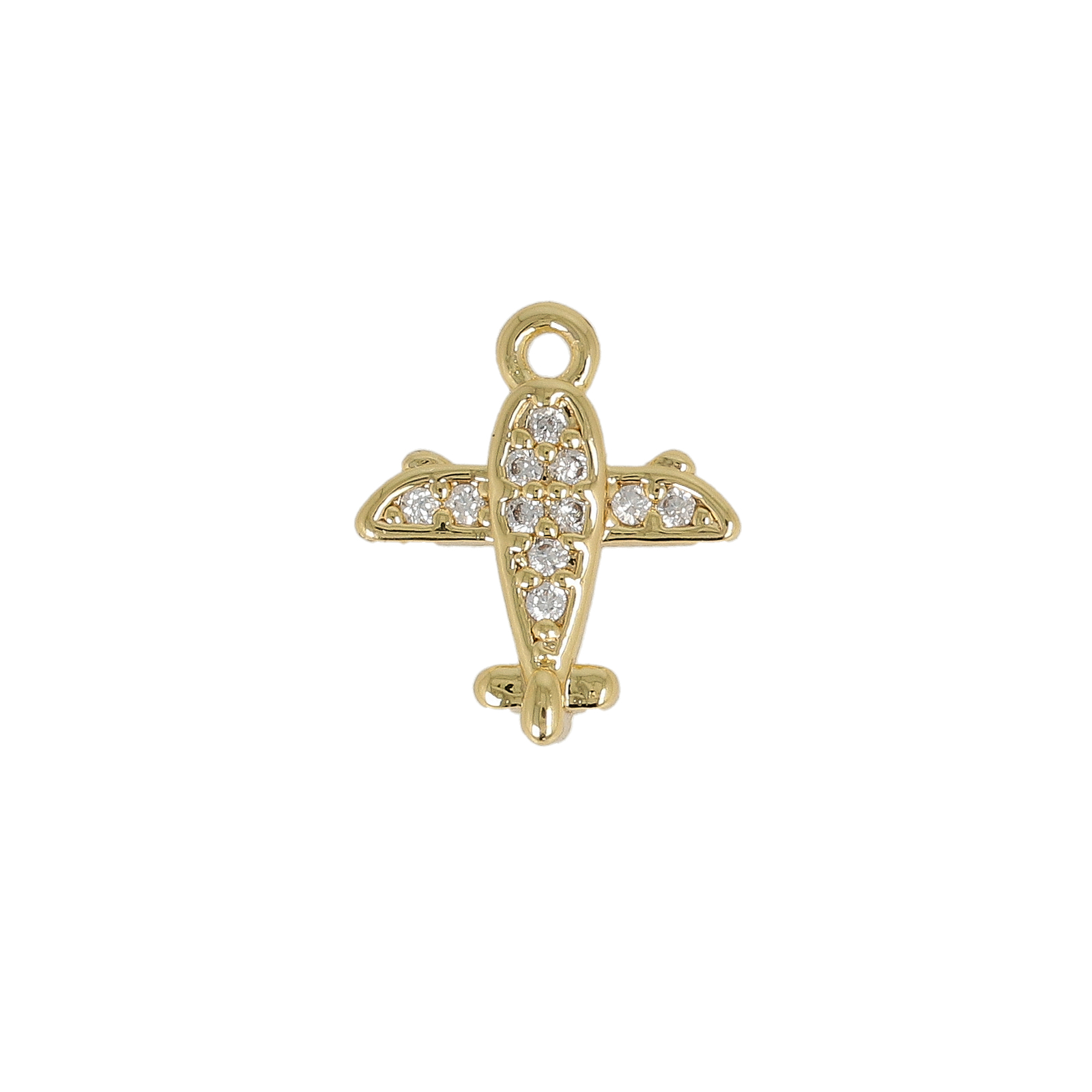 gold plated metal cz charm - airplane 10mm | 2pc