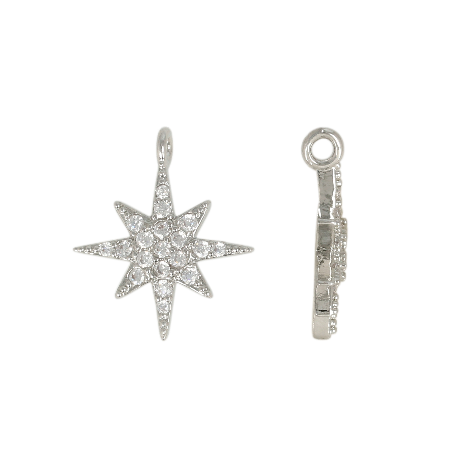 anhänger metal cz rhodium versilbert windrose 13mm | 2st
