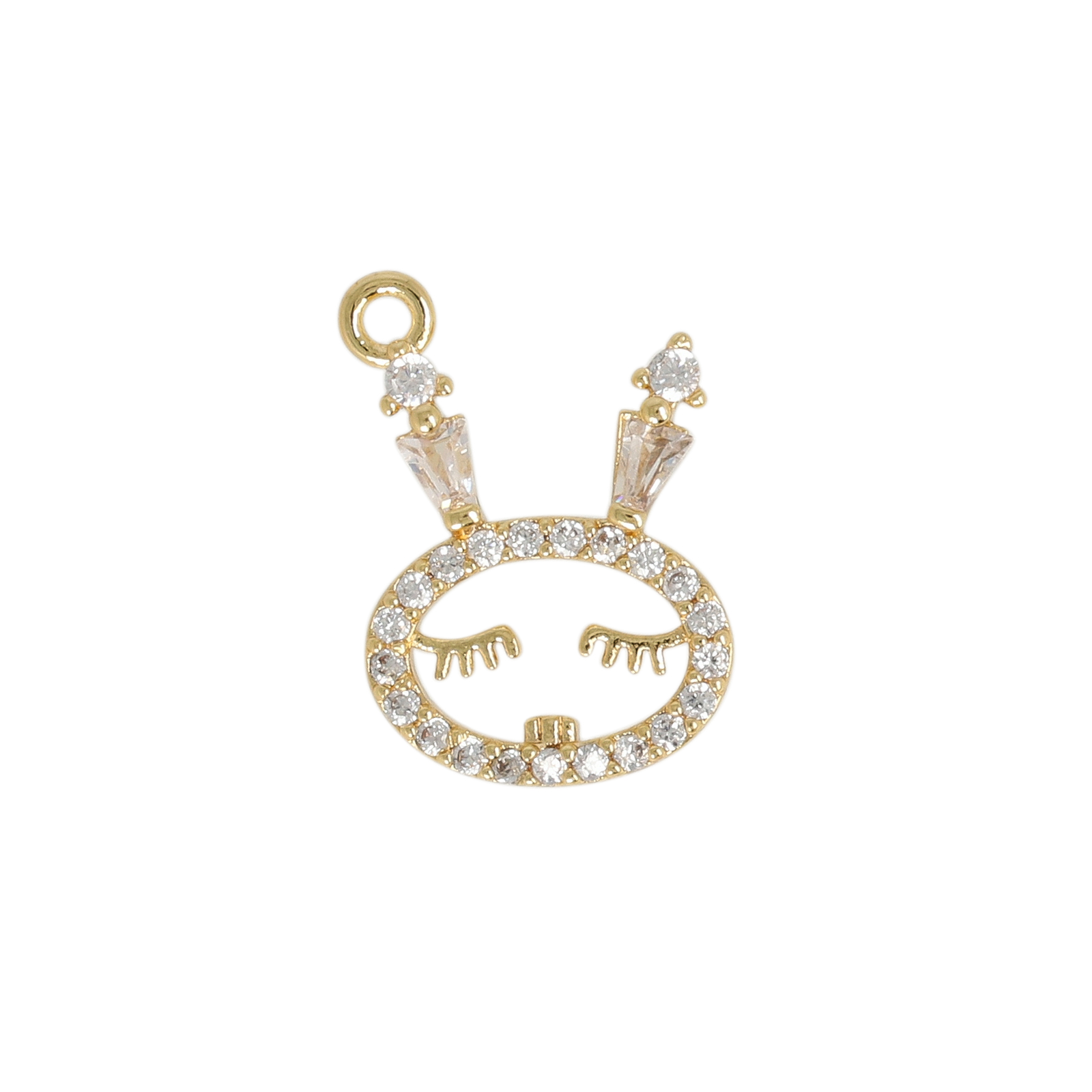 gold plated metal cz charm - kawaii bunny 12x10mm | 1pc