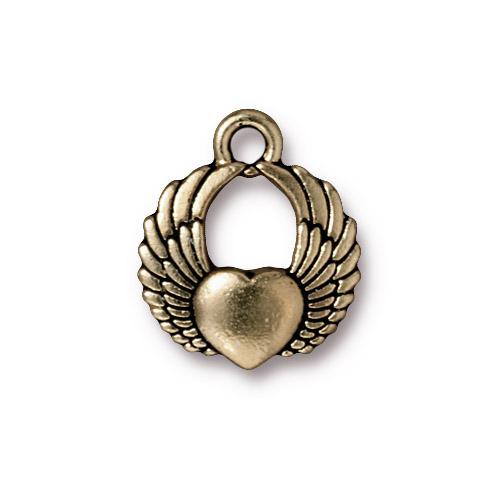 antique brass winged heart charm 14mm | 1pc
