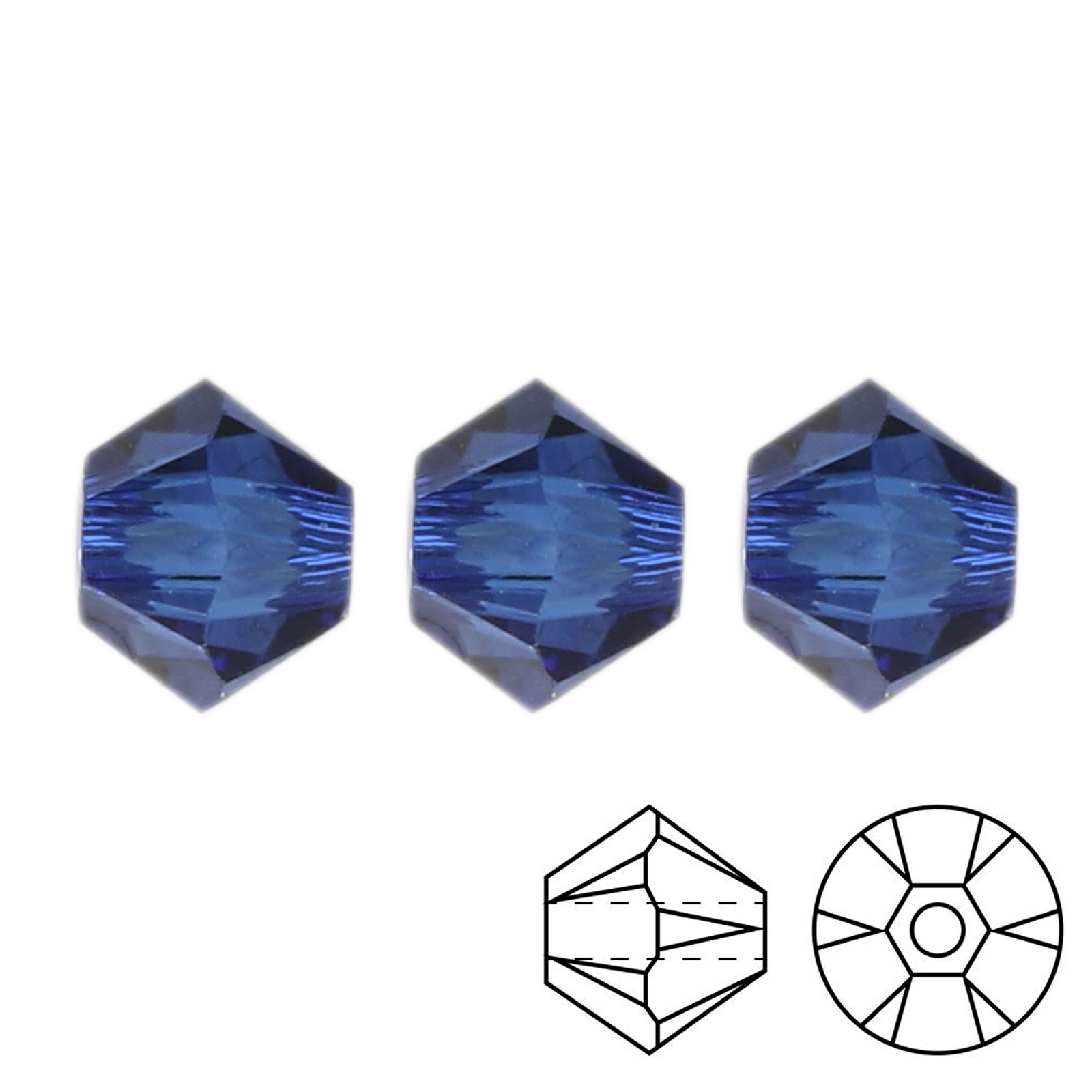 bicone (5328) recreated dark sapphire 3mm | 48pc