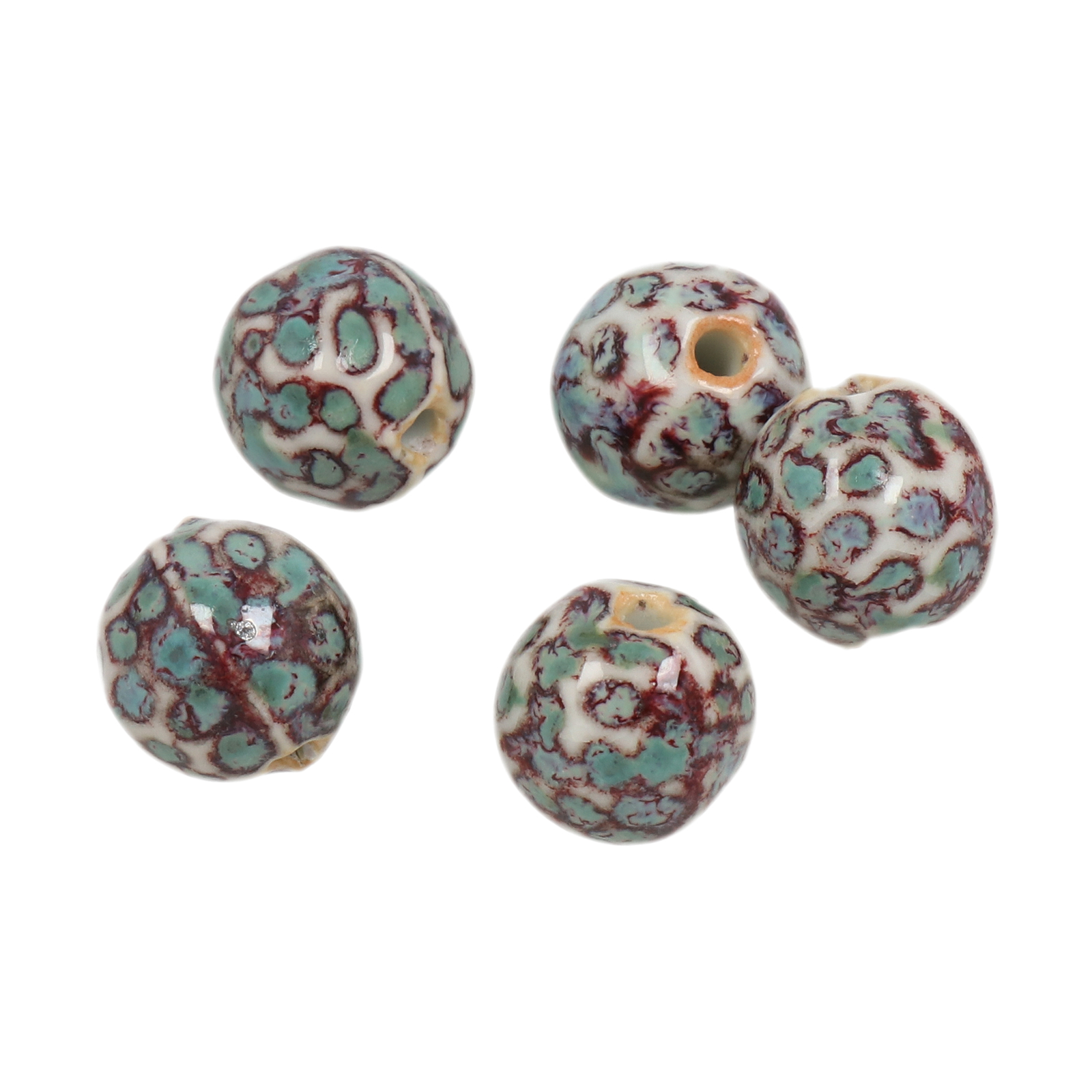 aqua leopard ceramic beads round 16mm | 8pc
